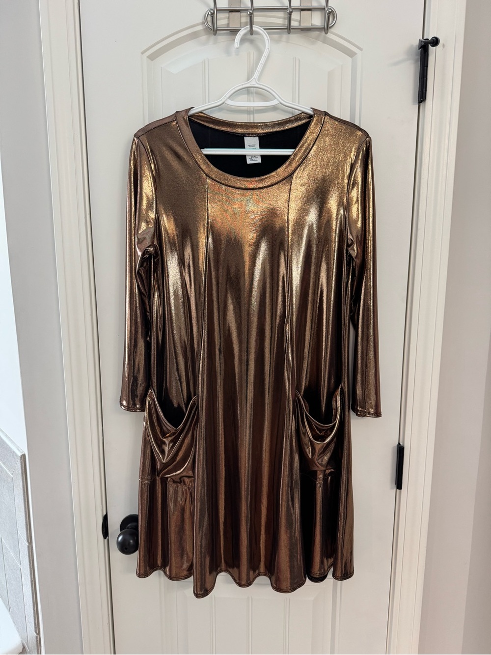 Metallic Bronze Long Sleeve Pocket Dress